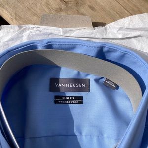 Mens Can Hausen 17 Slim Fit Blue Shirt Sleeve Button Down NWT Wrinkle Free